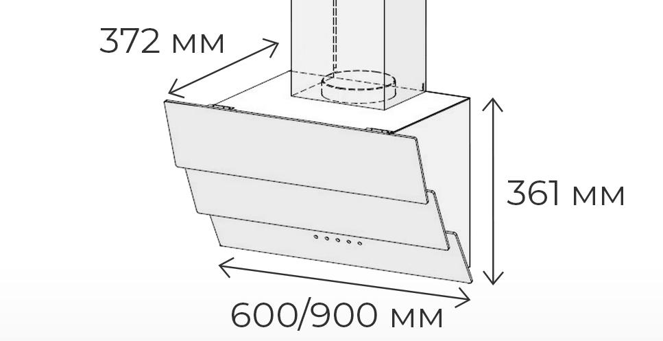 Ширина 600&nbsp;мм, глубина 372&nbsp;мм, высота 361&nbsp;мм