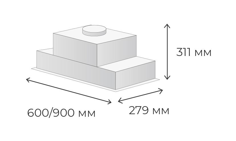 Ширина 600&nbsp;мм, глубина 279&nbsp;мм, высота 311&nbsp;мм