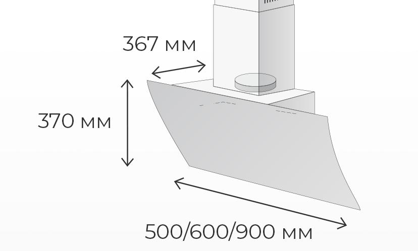 Ширина 500&nbsp;мм, высота 370&nbsp;мм, глубина 367&nbsp;мм