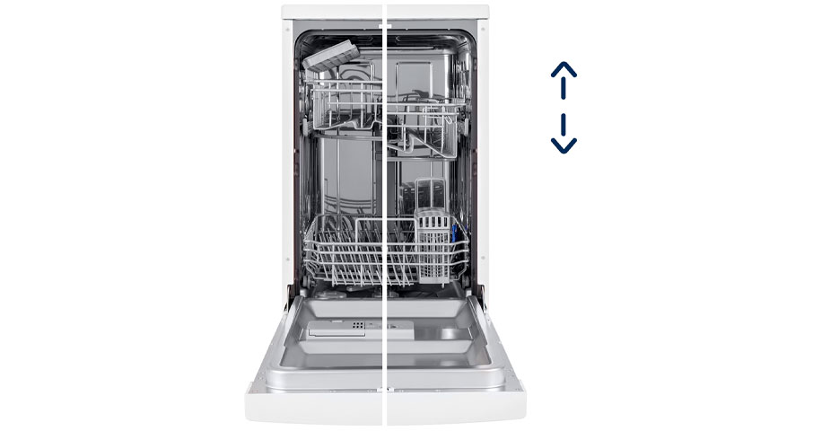 Регулировка средней корзины по&nbsp;высоте для&nbsp;загрузки посуды больших размеров.