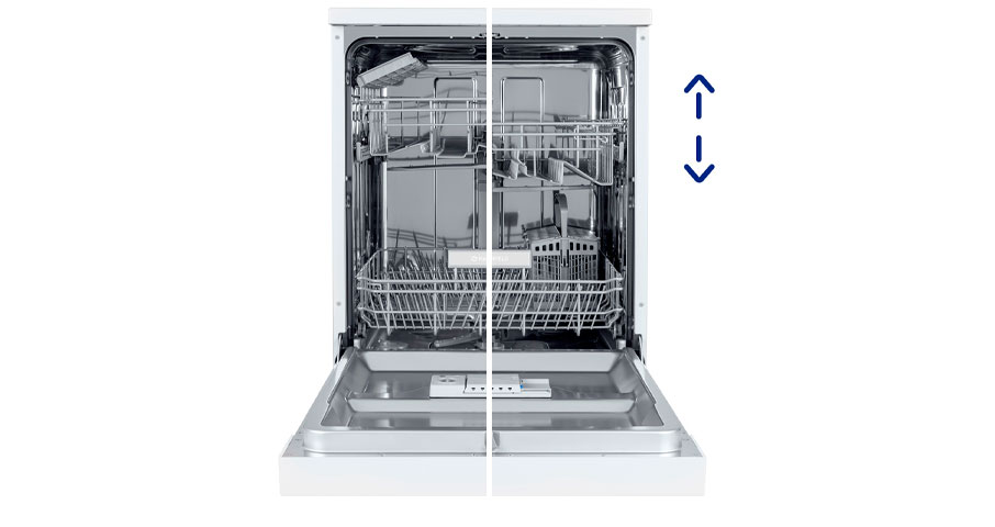 Регулировка средней корзины по&nbsp;высоте для&nbsp;загрузки посуды больших размеров.