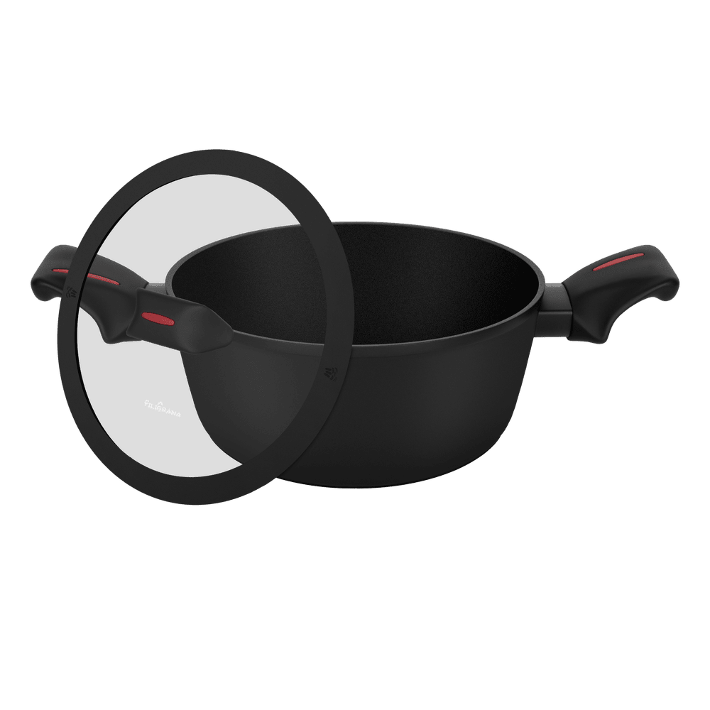 Кастрюля FILIGRANA CARITA FG24CRT01CS из кованого алюминия со стеклянной крышкой, 24 см