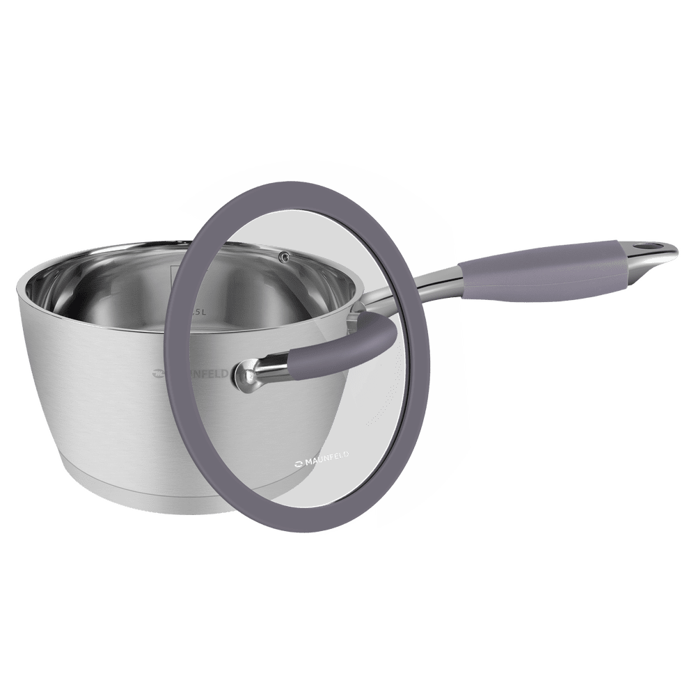 Ковш MAUNFELD LEONA MF18LN01SP из нержавеющей стали со стеклянной крышкой, 16 см, 1,6 л.