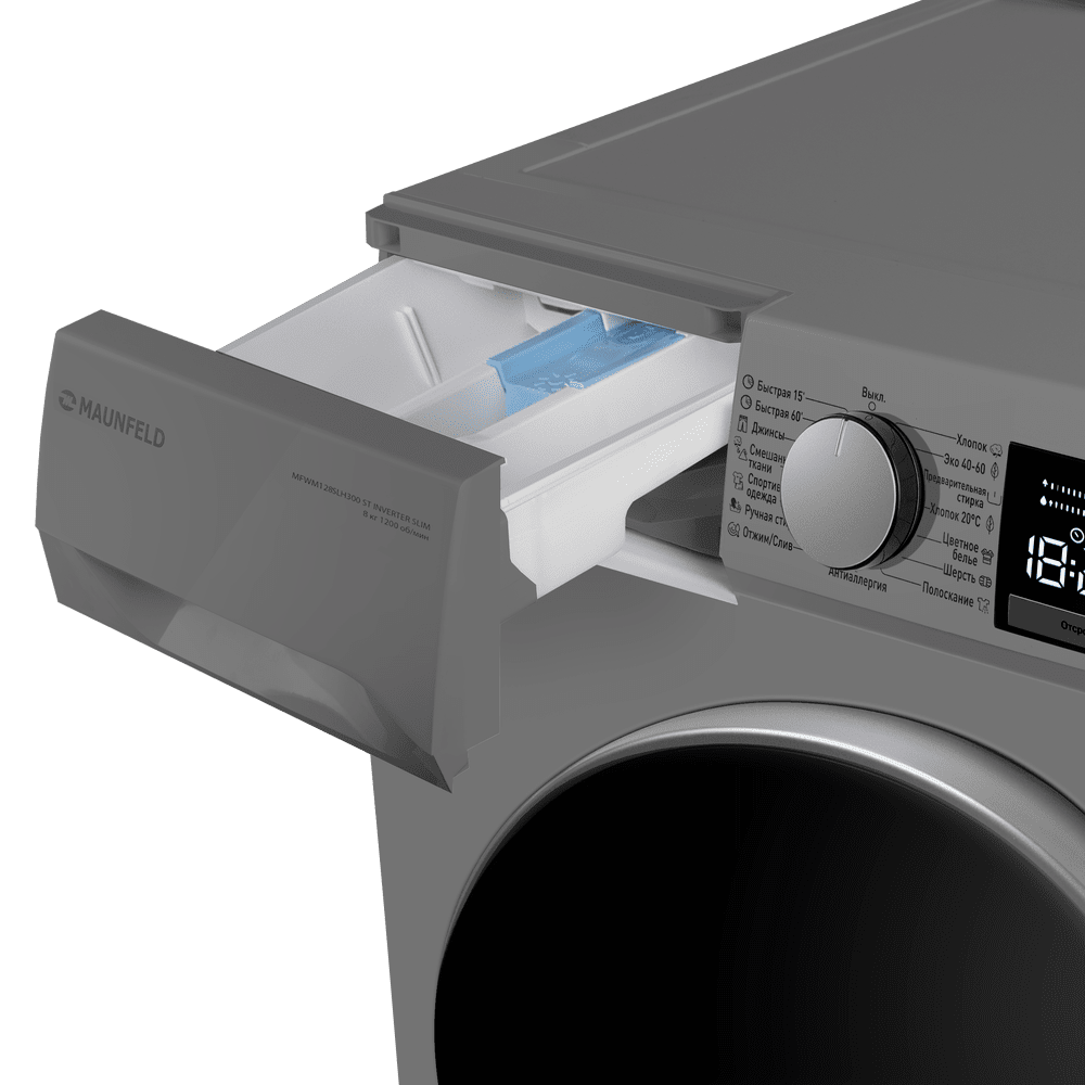 Стиральная машина с инвертором и паром MAUNFELD MFWM128SL300 ST INVERTER SLIM