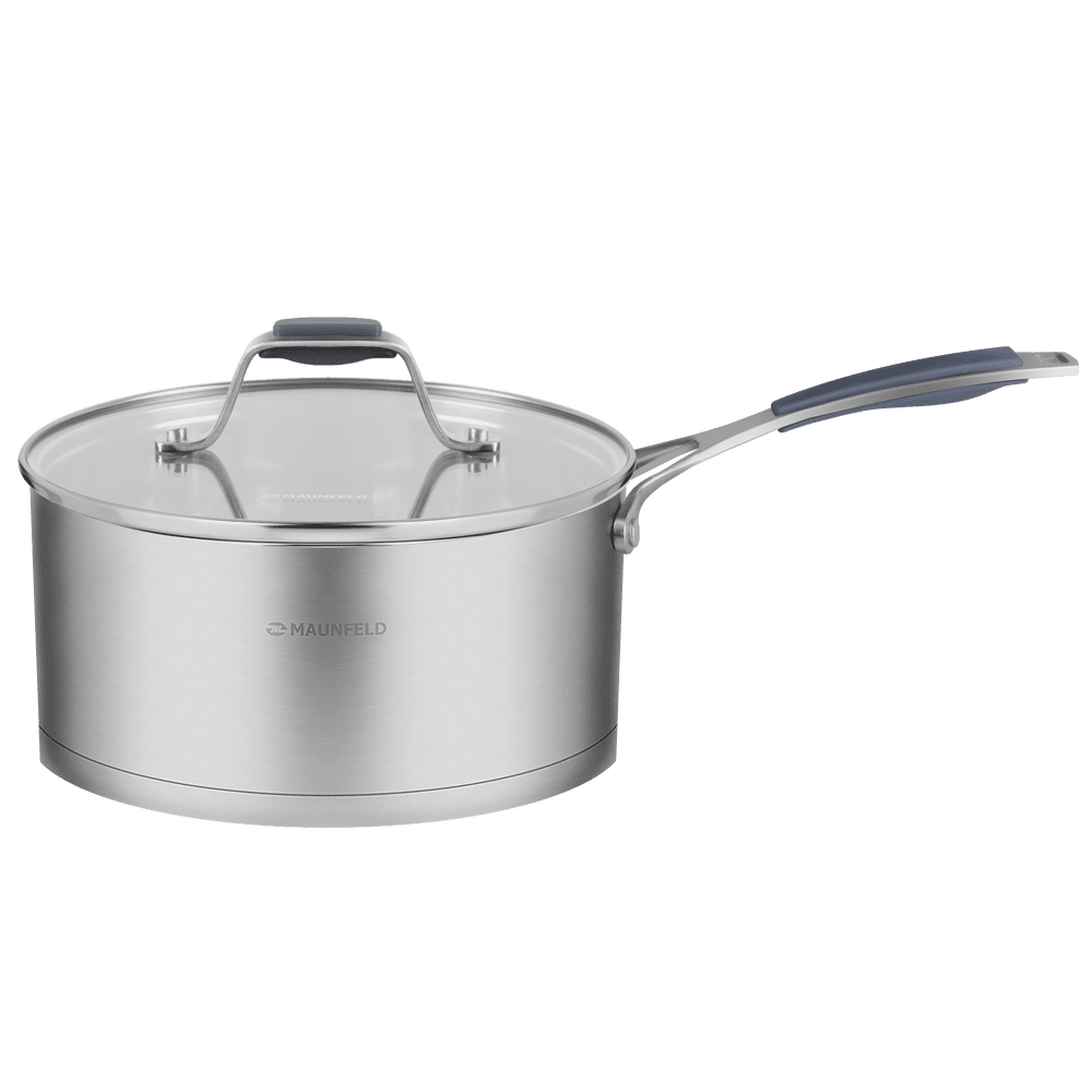 Ковш MAUNFELD MADISON MF18MS01SP из нержавеющей стали со стеклянной крышкой, 16 см, 1,8 л.