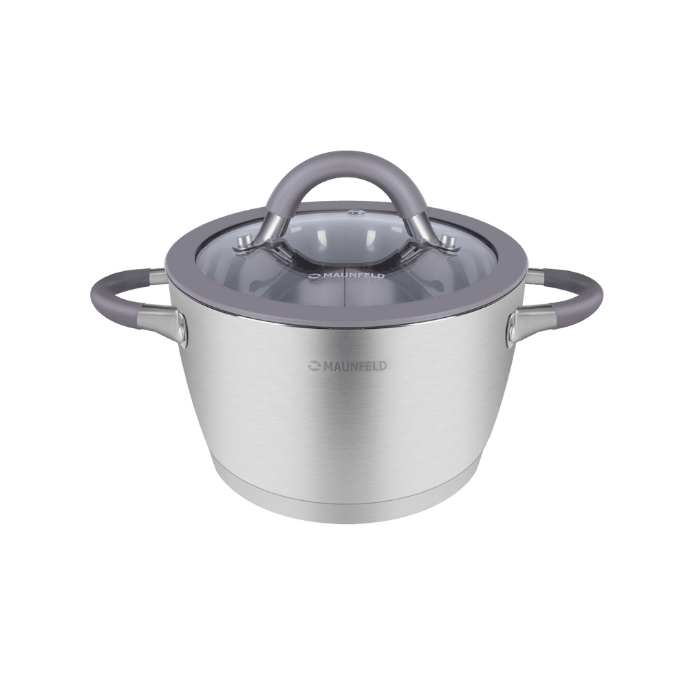 Кастрюля MAUNFELD LEONA MF20LN01CR из нержавеющей стали со стеклянной крышкой, 16 см, 1,7 л