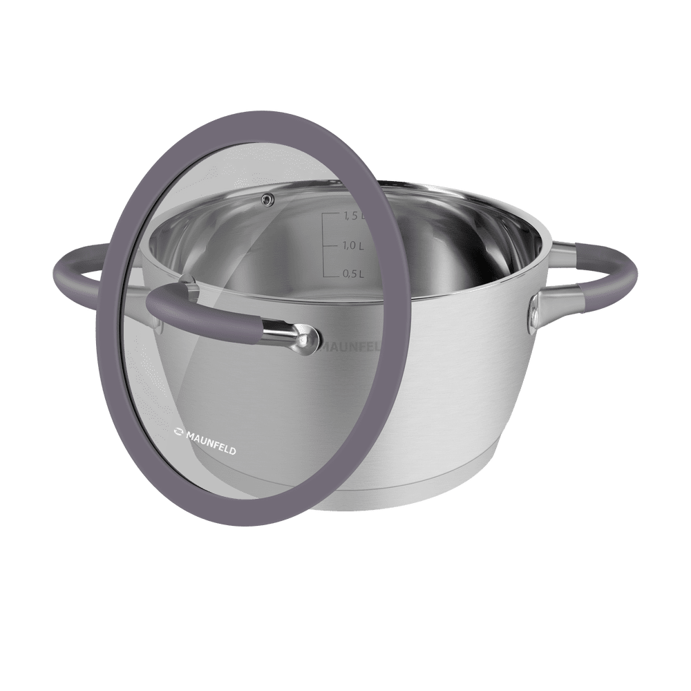 Кастрюля MAUNFELD LEONA MF20LN01CR из нержавеющей стали со стеклянной крышкой, 16 см, 1,7 л