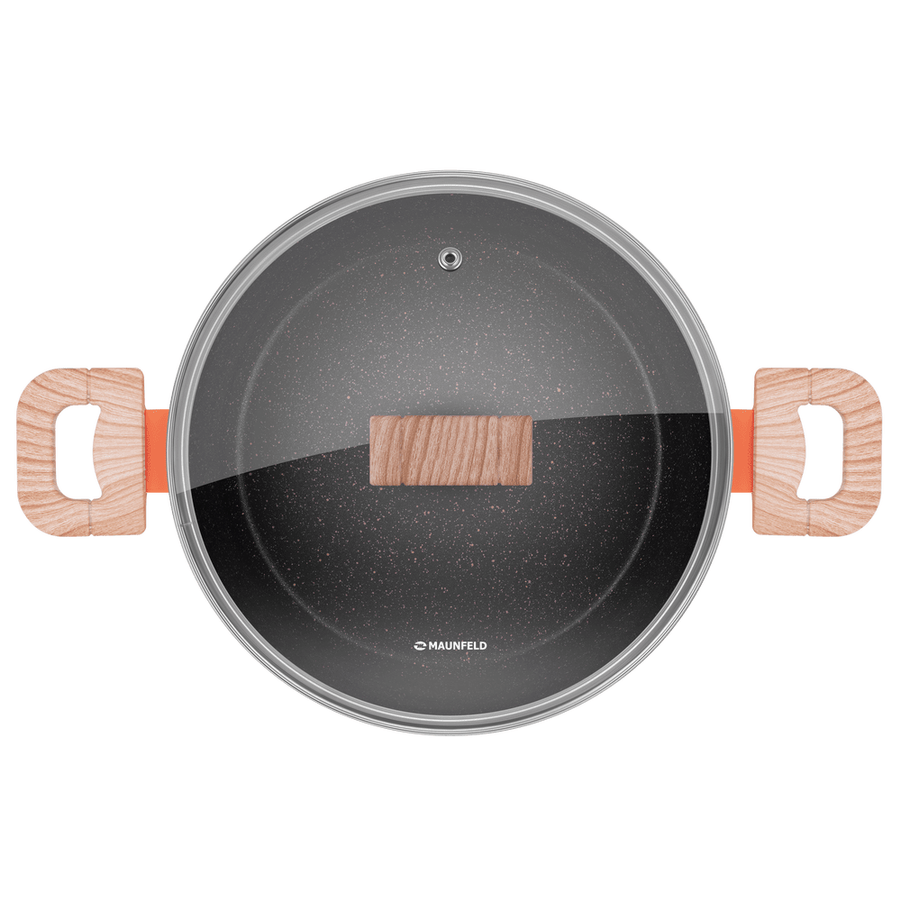 Кастрюля MAUNFELD MARTA MCS41FA06CL из кованого алюминия со стеклянной крышкой, 24 см, 4,1 л.