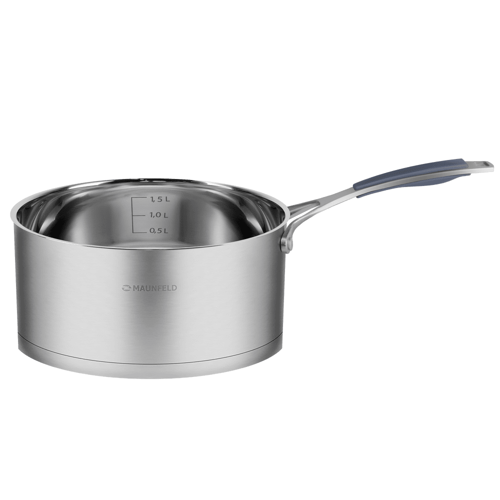 Ковш MAUNFELD MADISON MF18MS01SP из нержавеющей стали со стеклянной крышкой, 16 см, 1,8 л.