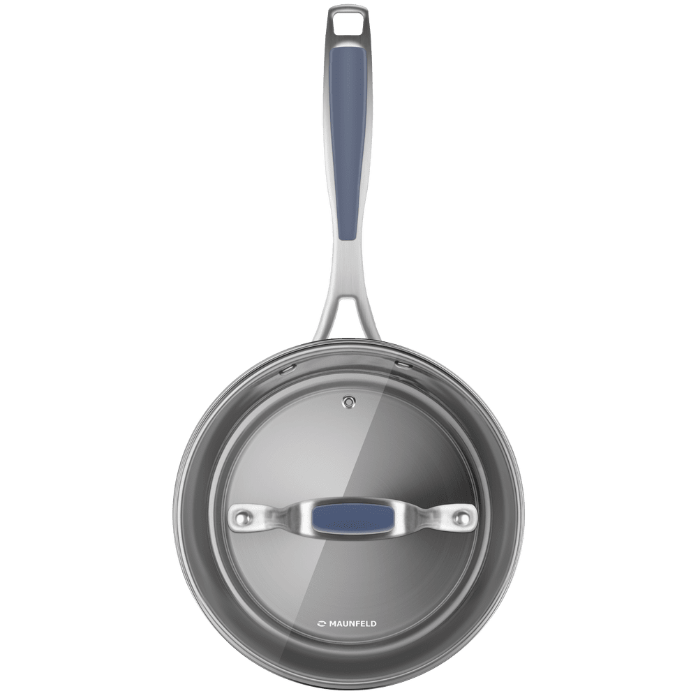 Ковш MAUNFELD MADISON MF18MS01SP из нержавеющей стали со стеклянной крышкой, 16 см, 1,8 л.