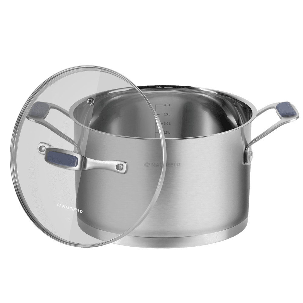 Кастрюля MAUNFELD MADISON MF50MS01CR из нержавеющей стали со стеклянной крышкой, 22 см, 4,7