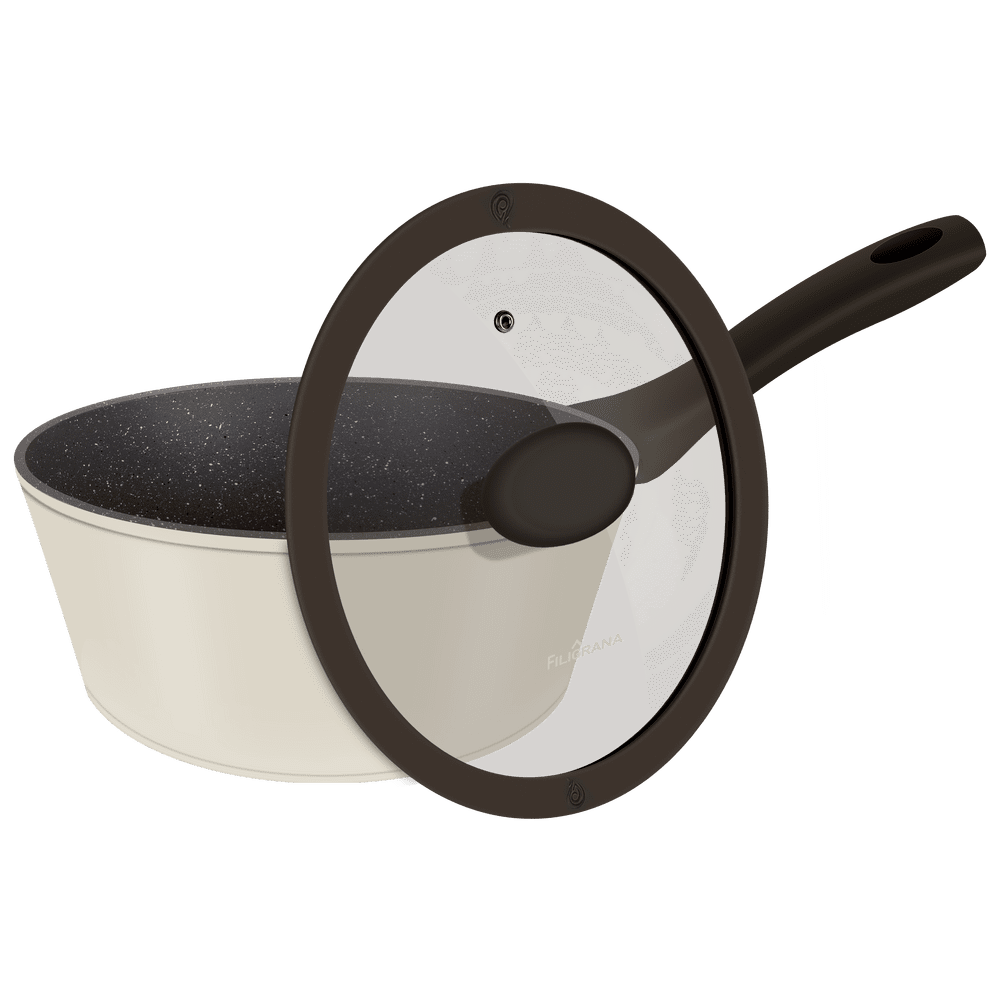 Ковш FILIGRANA EDDA FG18EDD01SP из кованого алюминия со стеклянной крышкой, 18 см