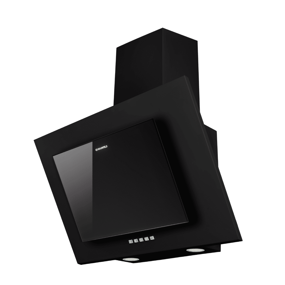 Наклонная черная вытяжка 60 см с кнопочным управлением