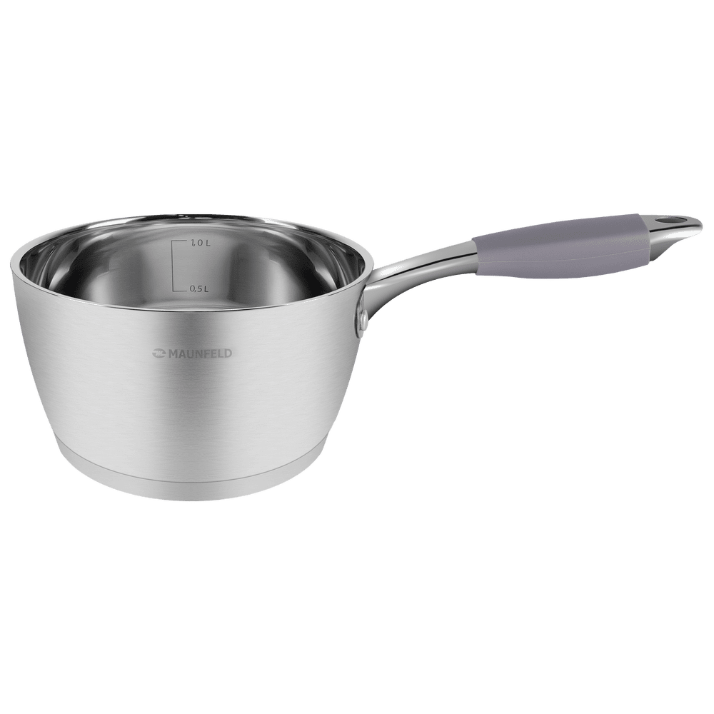 Ковш MAUNFELD LEONA MF18LN01SP из нержавеющей стали со стеклянной крышкой, 16 см, 1,6 л.