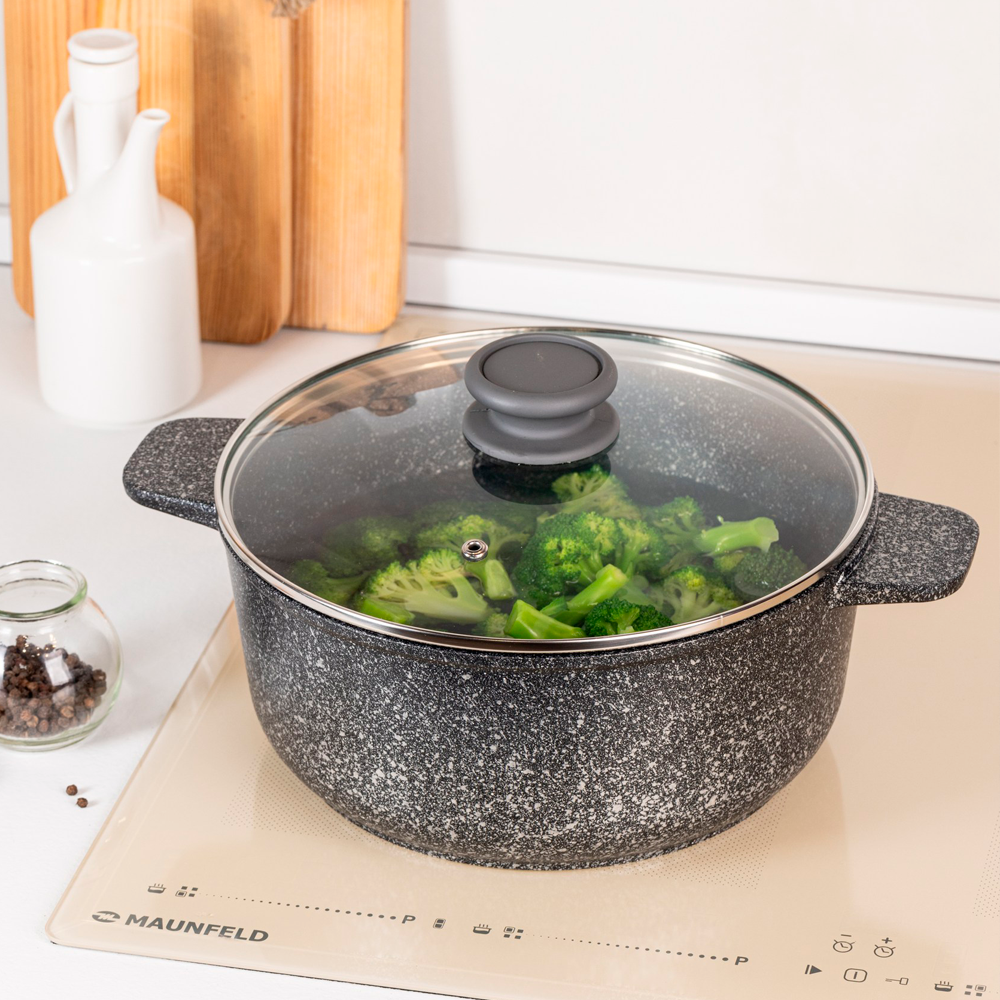 Кастрюля из литого алюминия со стеклянной крышкой, 24 см, 4 л MAUNFELD GRETA MF24GRTT01CR