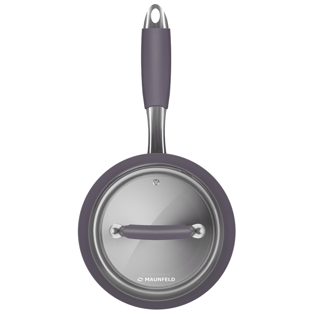 Ковш MAUNFELD LEONA MF18LN01SP из нержавеющей стали со стеклянной крышкой, 16 см, 1,6 л.