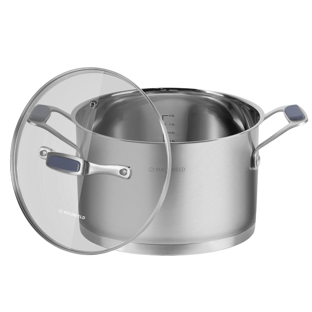 Кастрюля MAUNFELD MADISON MF40MS01CR из нержавеющей стали со стеклянной крышкой, 20 см, 3,6