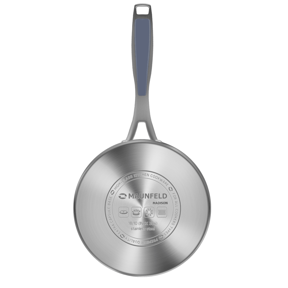 Ковш MAUNFELD MADISON MF18MS01SP из нержавеющей стали со стеклянной крышкой, 16 см, 1,8 л.