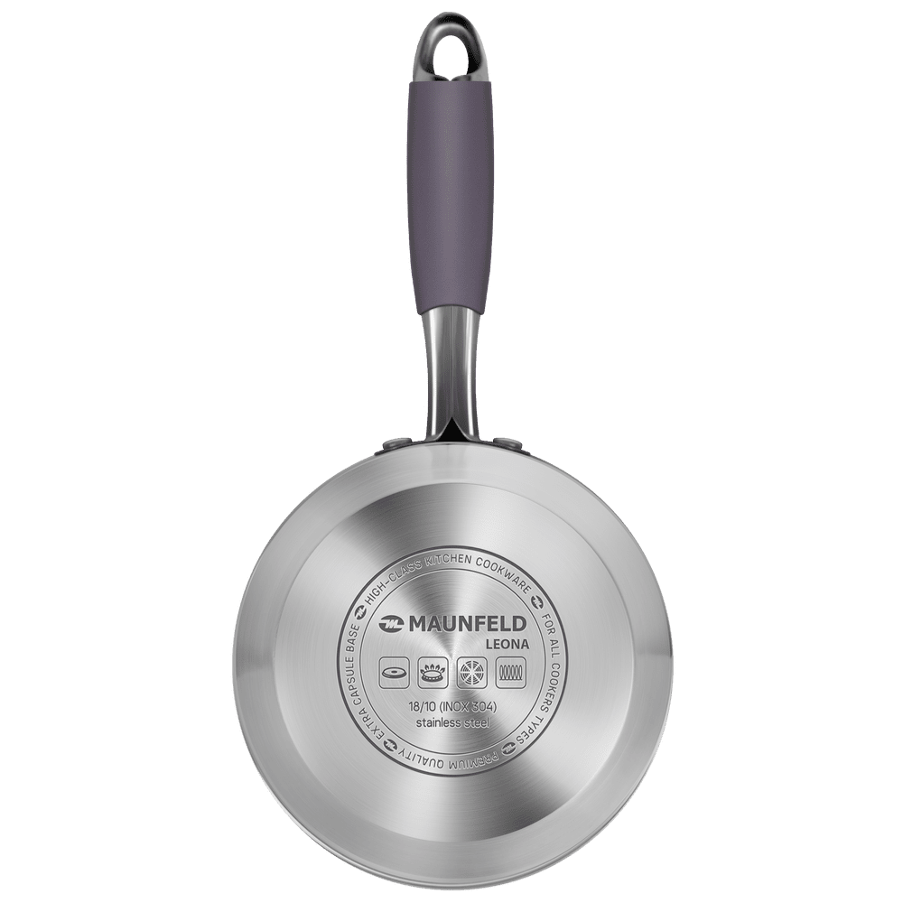 Ковш MAUNFELD LEONA MF18LN01SP из нержавеющей стали со стеклянной крышкой, 16 см, 1,6 л.