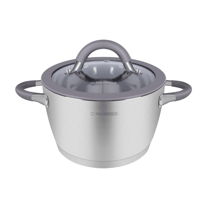 Кастрюля MAUNFELD LEONA MF30LN01CR из&nbsp;нержавеющей стали со&nbsp;стеклянной крышкой, 18&nbsp;см, 2,4&nbsp;л.