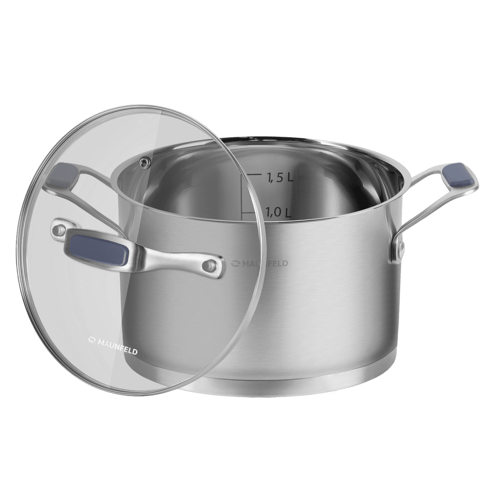 Кастрюля MAUNFELD MADISON MF20MS01CR из нержавеющей стали со стеклянной крышкой, 16 см, 1,9 л